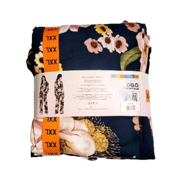 Room Service Women's XXL Stretch Jersey Knit 2pc Collared Pajama Set Floral NWT - Picture 9 of 11